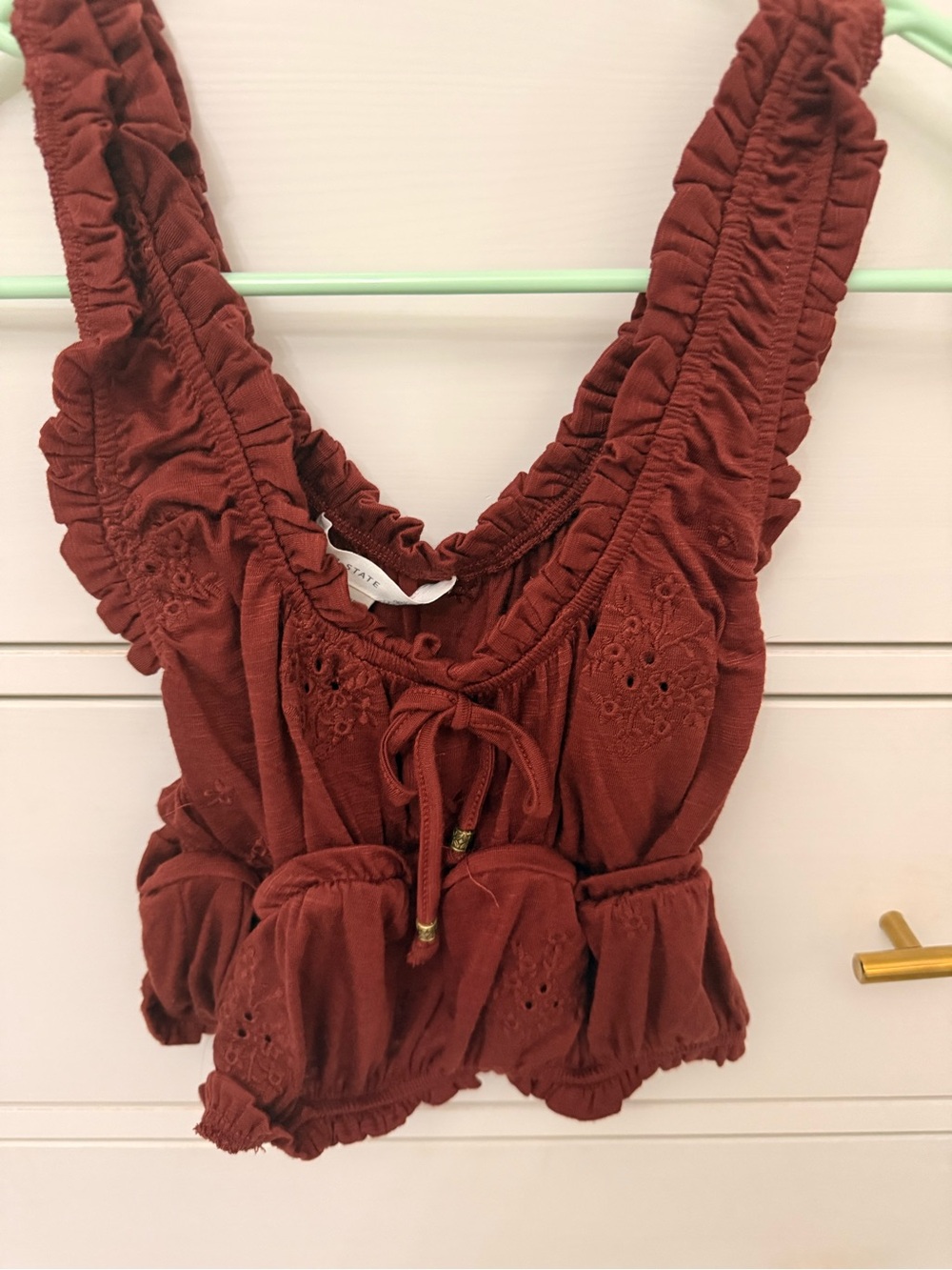 Rust Ruffle Eyelet Crop Tank Top altar’d state